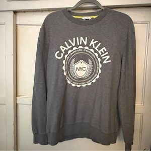 Calvin Klein Mens Gray Logo Ribbed Trim Heathered Crew Sweatshirt medium